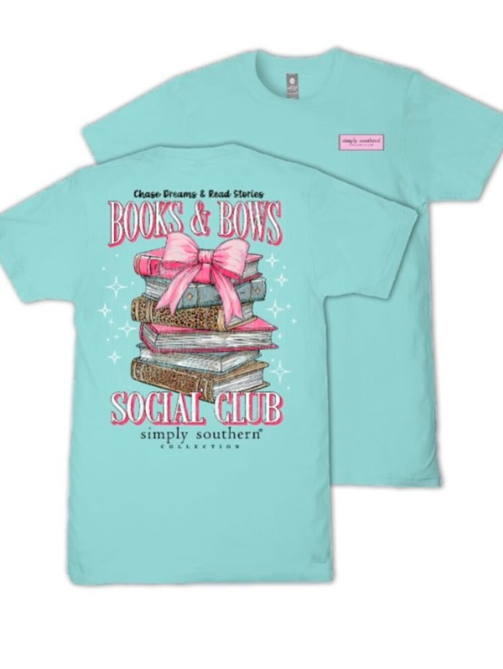 Assorted Sizes-Simply Southern Books & Bows Aqua T-Shirt-NWT